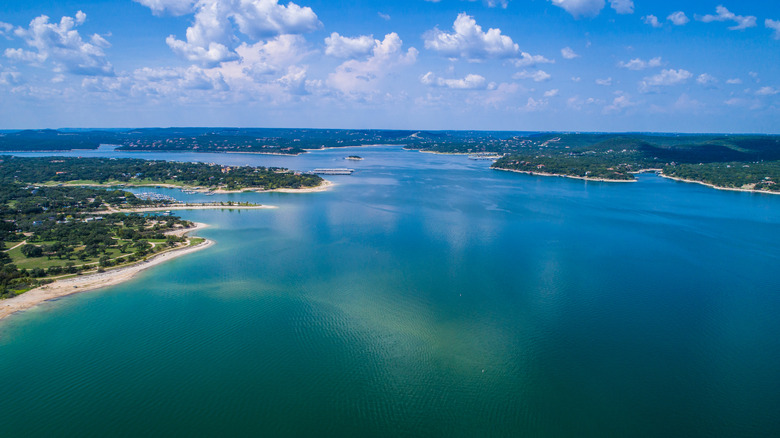 An aerial view of Lake Travis.