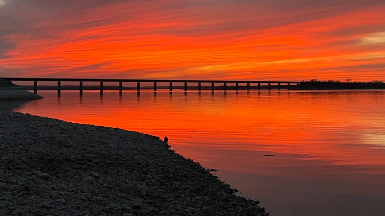 A beautiful sunset over lake Whitney in Texas.