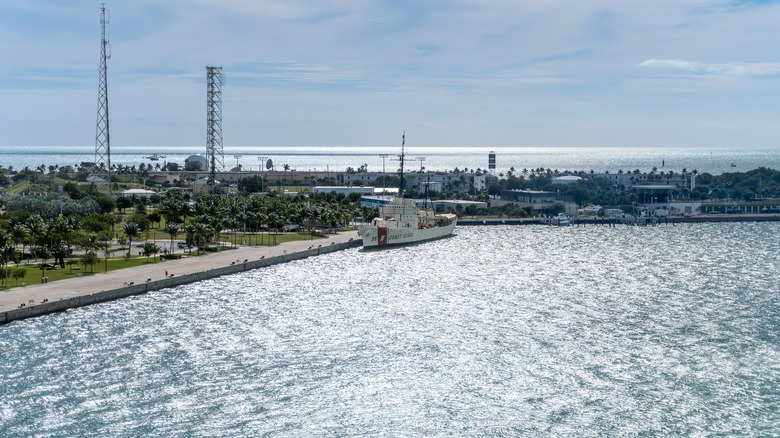 Aerial view of pathway and water at Truman Waterfront Park