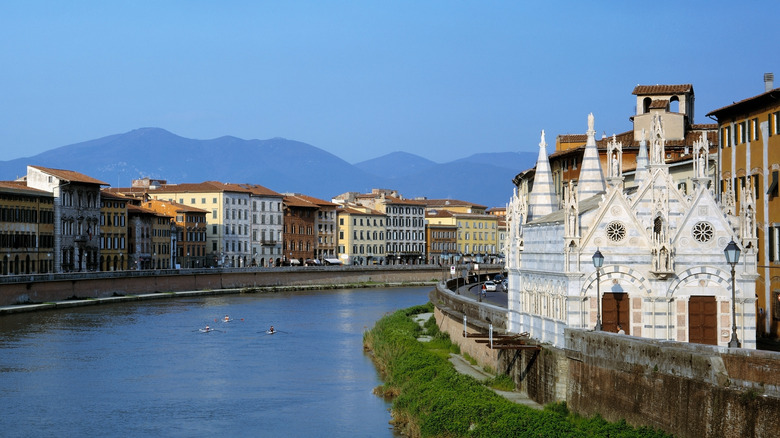 Gothic church on the Arno River, Italy