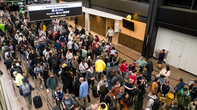 A long line at security at Seattle's airport