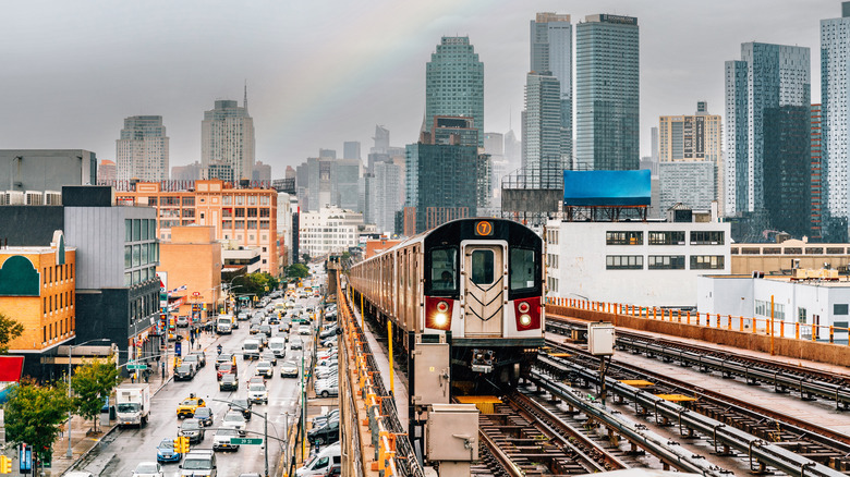 NYC train and cars
