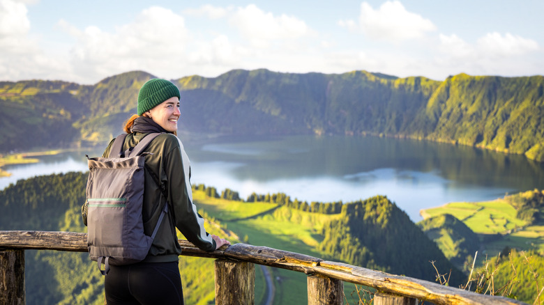 A smiling woman in the Azores in Portugal