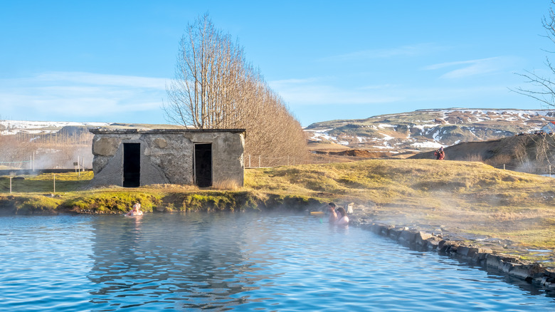 Secret Lagoon visitors taking a soak