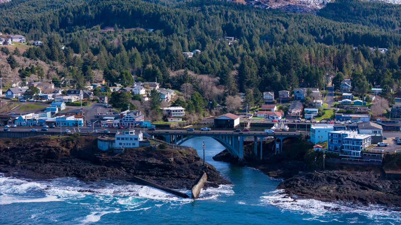 The entrance to Depoe Bay's small boat harbor