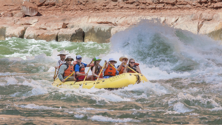 rafters paddling in big rapids