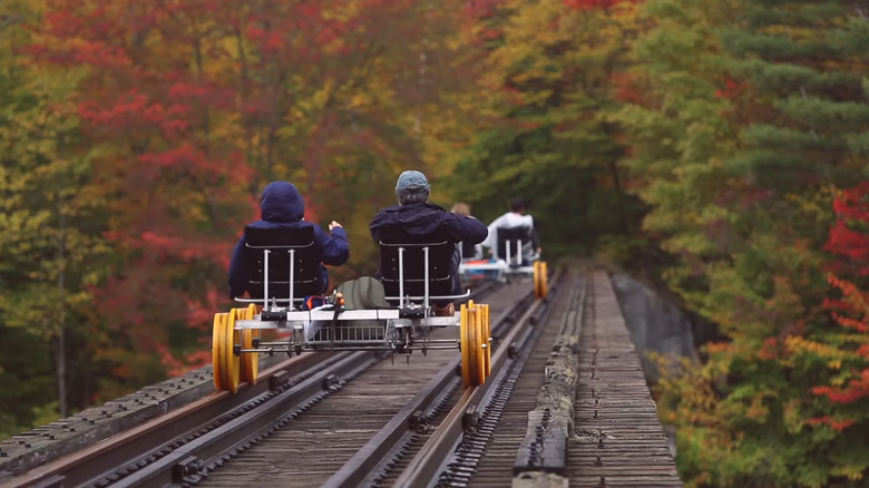 Rail bike tour through the Adirondacks in fall