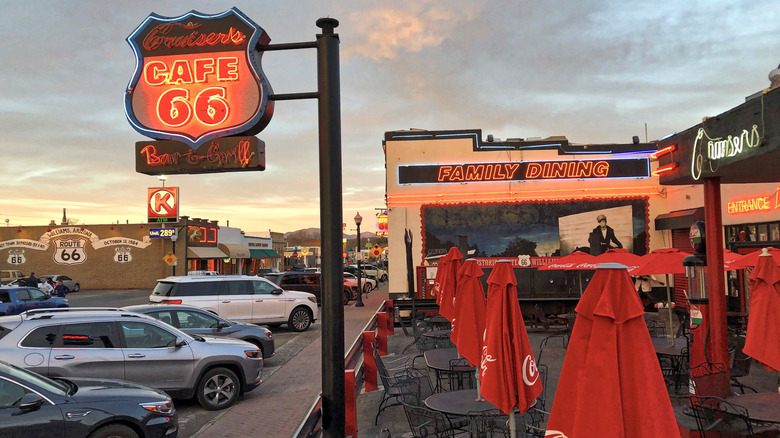 A diner by a route 66 sign