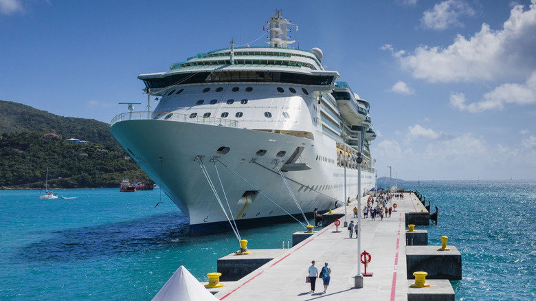 Virgin Islands cruise ship docked in sparkling turquoise water