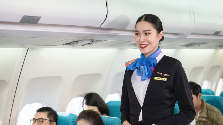 Flight attendant on a plane