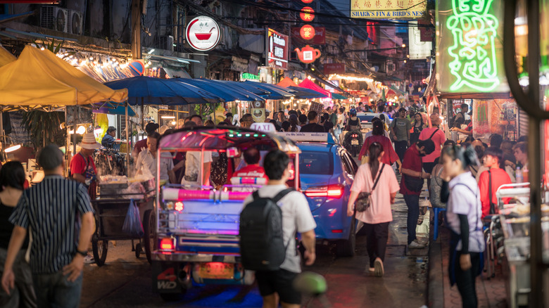 Busy people in a night market
