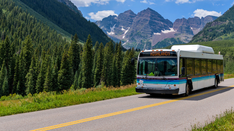 Bus on a mountain road in colorado
