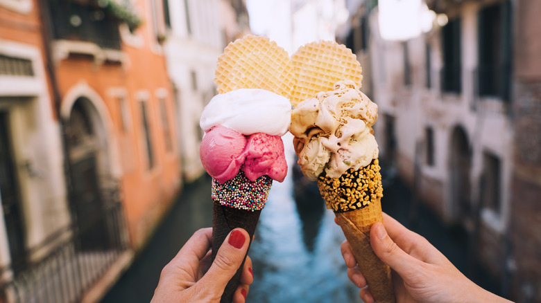 Gelato cones shared over a Venice canal
