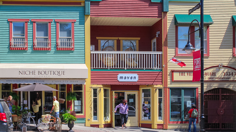 Colorful shops in Fort Langley Village, British Columbia, Canada
