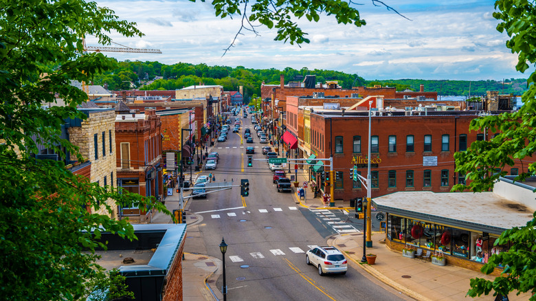 Aerial shot of Main Street Stillwater, Minnesota