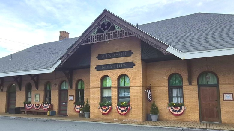 Restored brick train station-turned-restaurant, the Windsor Station in Windsor, Vermont