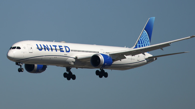 United Airlines plane in the sky