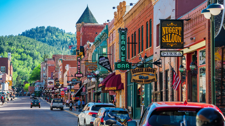 The historic Main Street in quirky mountain town Deadwood, South Dakota