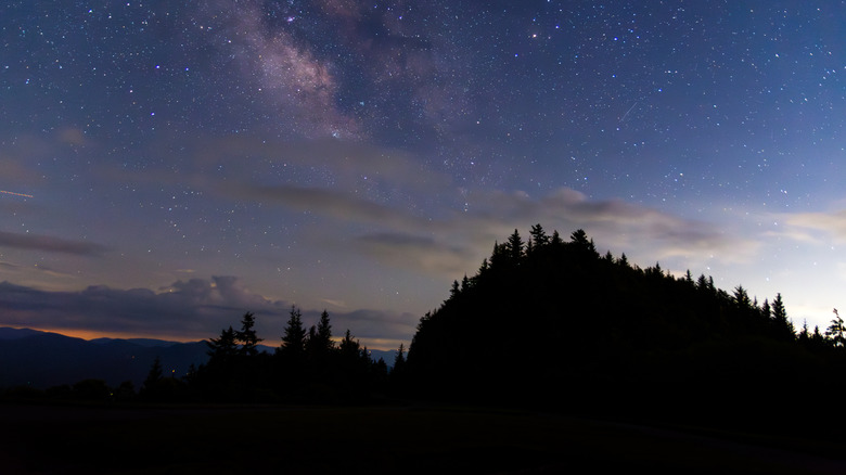 The Milky Way over the Blue Ridge Parkway at Waterrock Knob in North Carolina on a summer night.