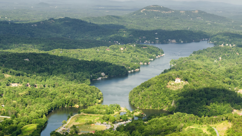 Aerial view of Lake Lure and Rutherford County, NC