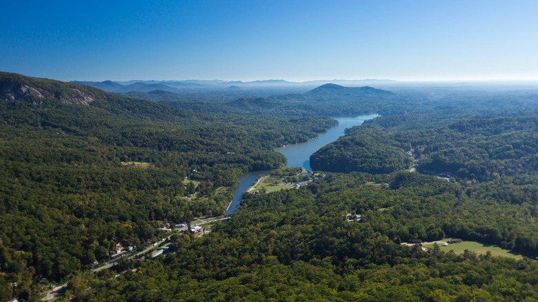 Aerial view of Lake Lure from Chimney Rock National Park