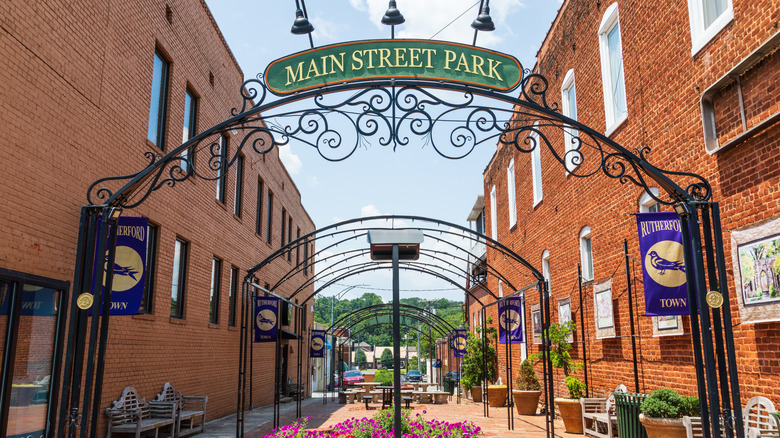 View of Main Street Park sign in Rutherfordton, NC