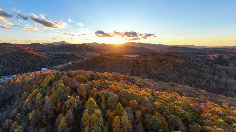 Sunrise over the mountains outside of Boone North Carolina in fall
