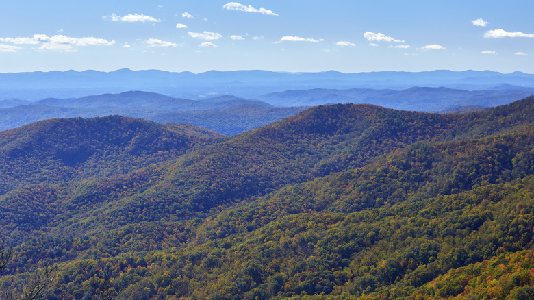 Views of the Blue Ridge Mountains from the overlook on Bluff Mountain and Mountains to Sea Trail in Doughton Park
