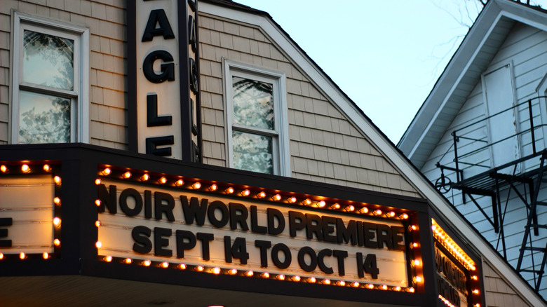 Lit marquee of the Eagle Theatre in Hammonton, New Jersey.