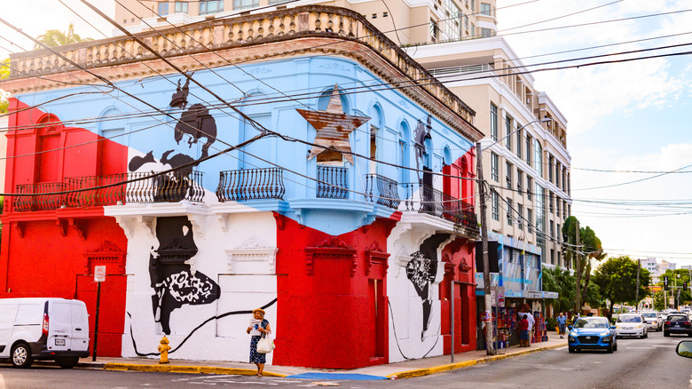A colorful mural covers an old wall in Santurce, Puerto Rico