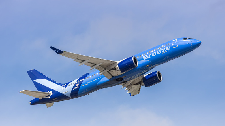 A Breeze Airways plane in flight