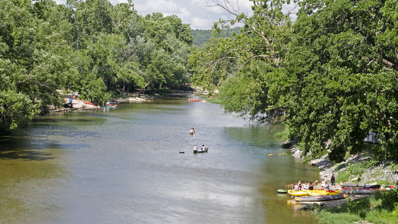 Group of boaters putting in and taking out on the Elk River, Missouri.