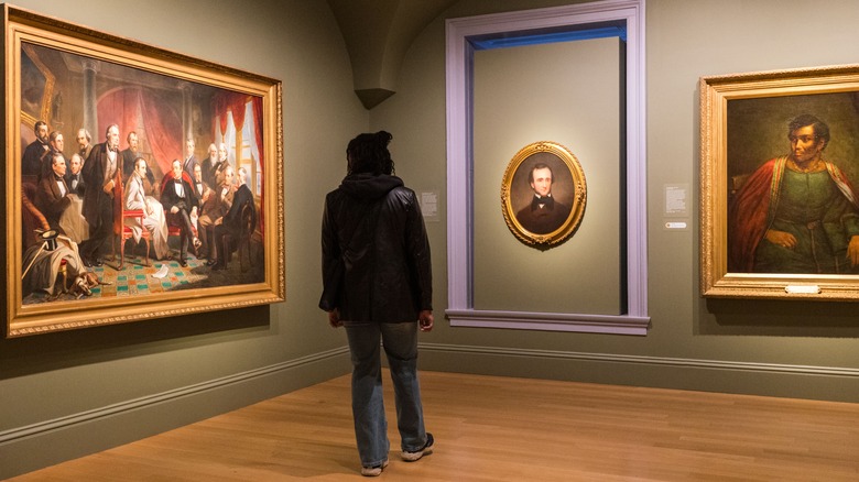 A visitor to the National Portrait Gallery