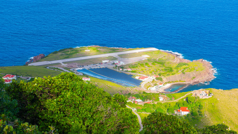 Aerial view of Juancho E. Yrausquin Airport, Saba, Caribbean