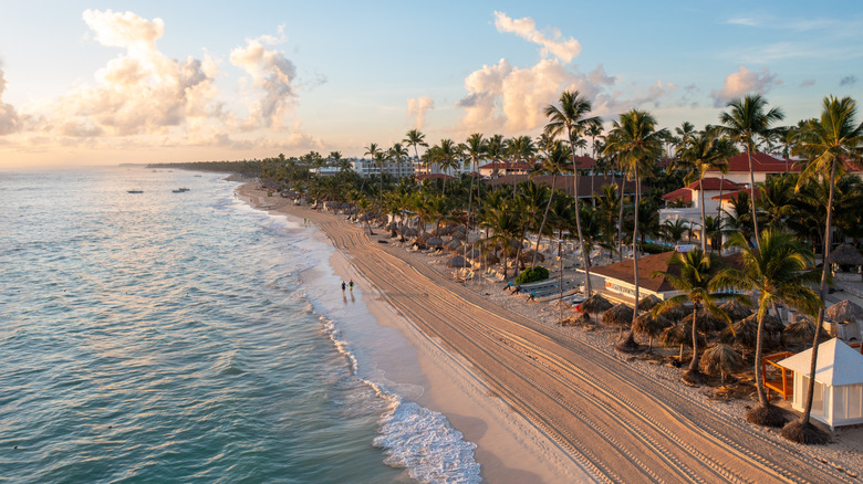 Palm trees and resorts by the coast in Punta Cana, Dominican Republic