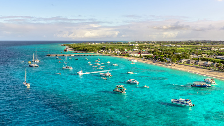 Boats in the turquoise waters off Grand Turk in Turks and Caicos
