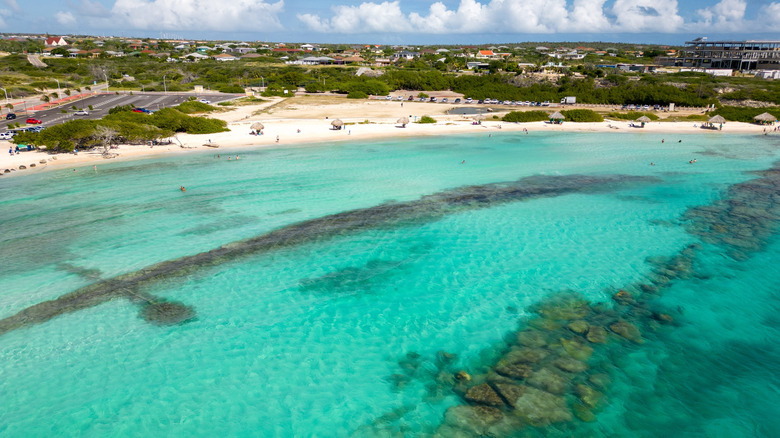 Coral and rock formations in lagoon near Baby Beach, Aruba