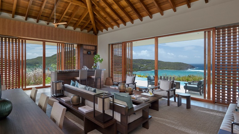 Inside a living room at the Mandarin Oriental Canouan