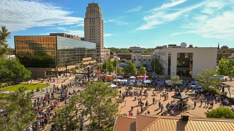 Aerial view of a festival in Battle Creek