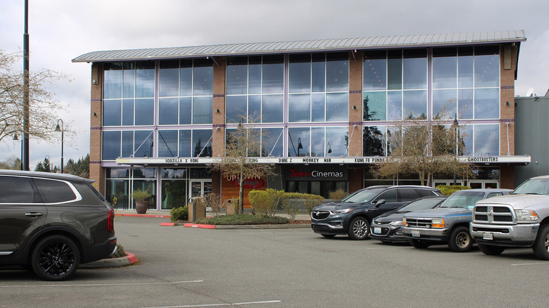 Cars parked in front of a local cinema in Yelm, WA