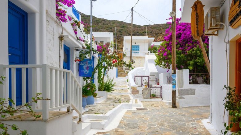 Whitewashed street in Amorgos, Greece