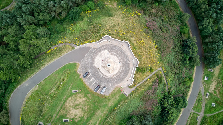 Top-down view of the monument on the Dundee Law hilltop park