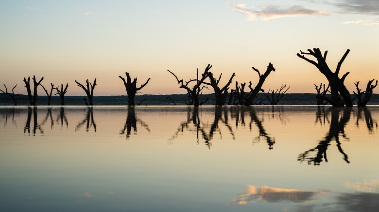 Sunrise reflection in Canyon Lake in Texas