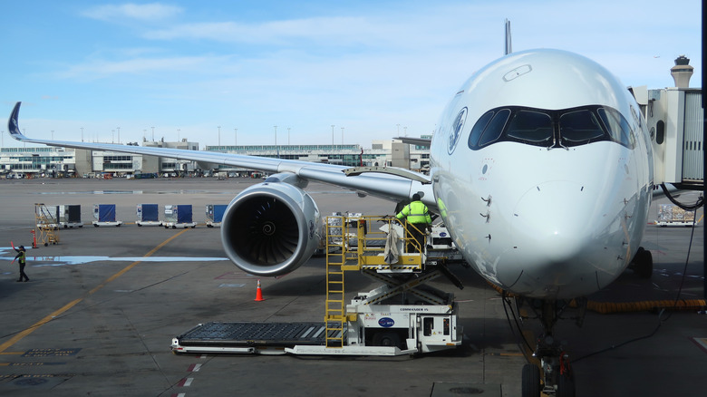 Airplane on the tarmac at airport gate