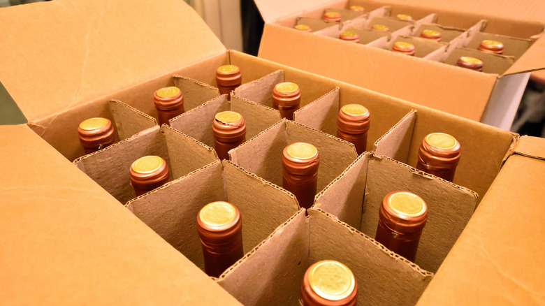 wine bottles in boxes