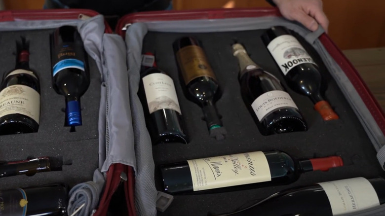 wine bottles in protective suitcase