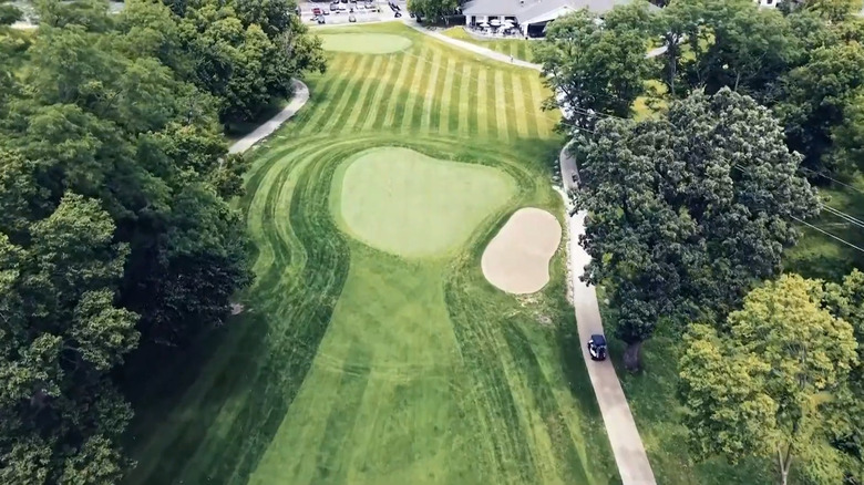 An aerial shot of the fairway and greens at Copper Creek Golf Course.