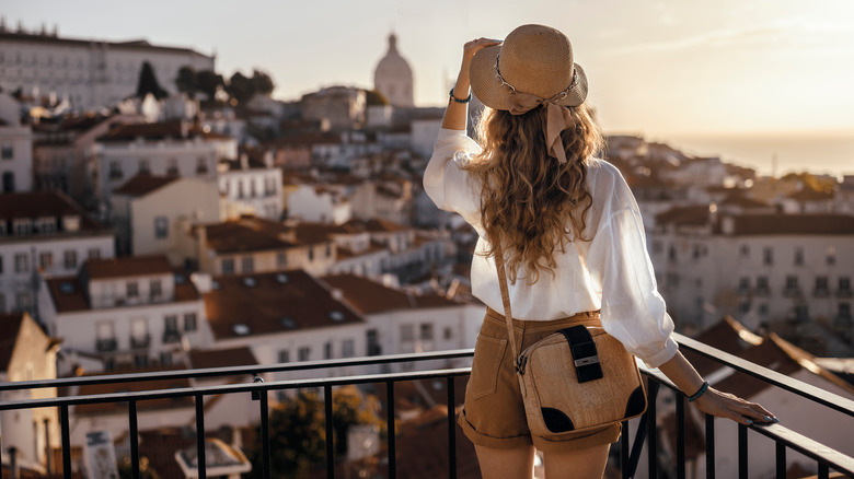 Woman in shorts in Europe