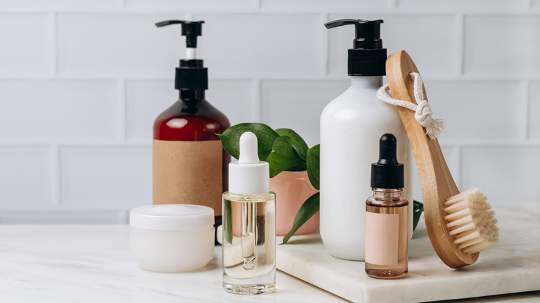 Assortment of hygiene products on a counter