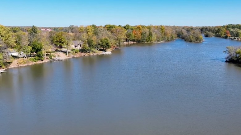 Aerial shot view of Cedarville Reservoir and St. Joseph River